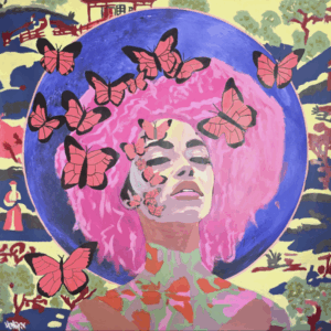 Inner Bloom canvas print abstract portrait with butterflies by Henrix